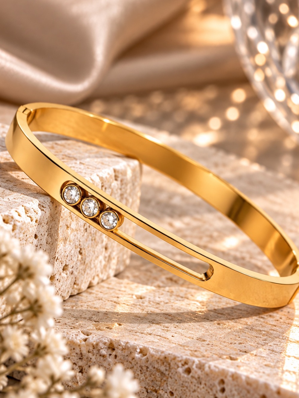 Gold Tone Crystal Cuff Bracelet Elegant Minimalist Statement Jewelry